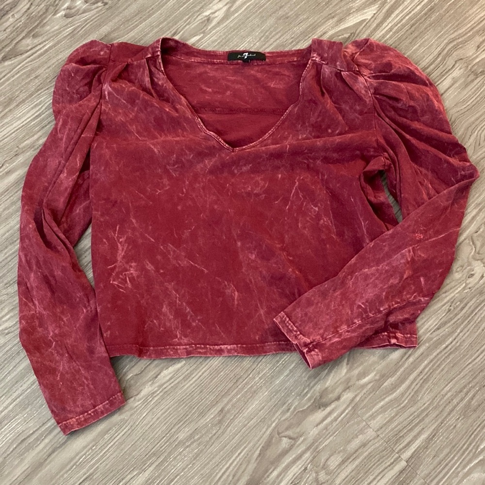 7 For All Mankind Purple Puff Shoulder Sleeve Long Sleeve Top